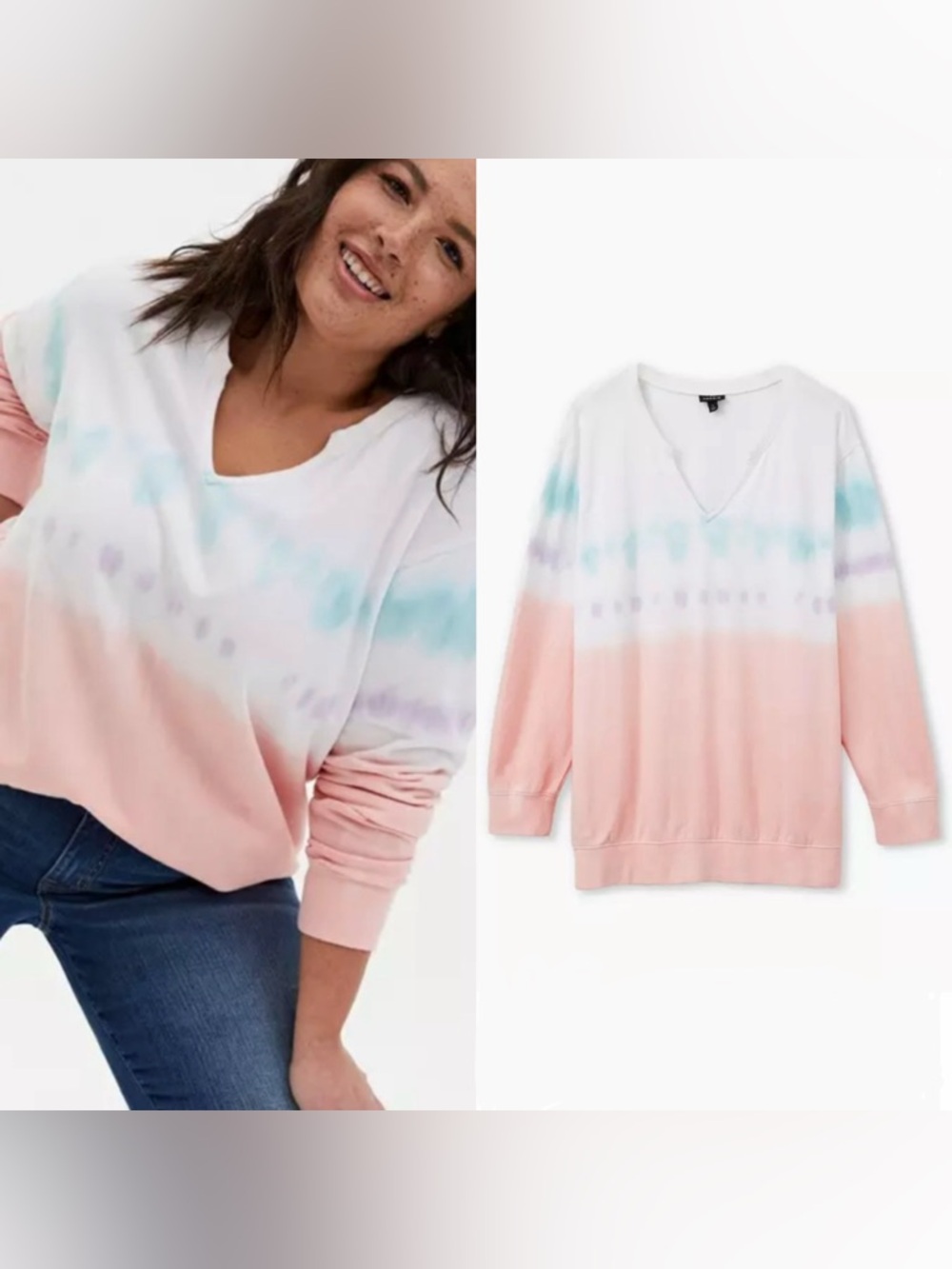 torrid Pastel Tie-Dye V-Neck Sweater in Pink, Aqua & Lavender